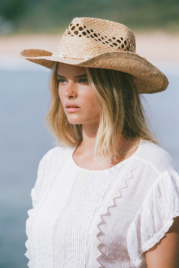 Seashells Cowboy - Straw Cowboy Hat in Natural