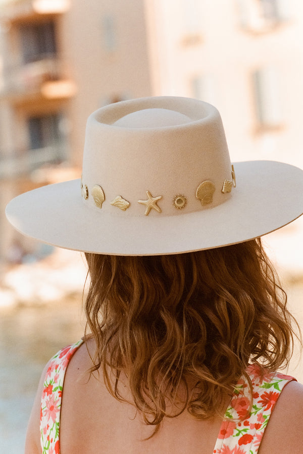 Seaside Boater - Wool Felt Boater Hat in White